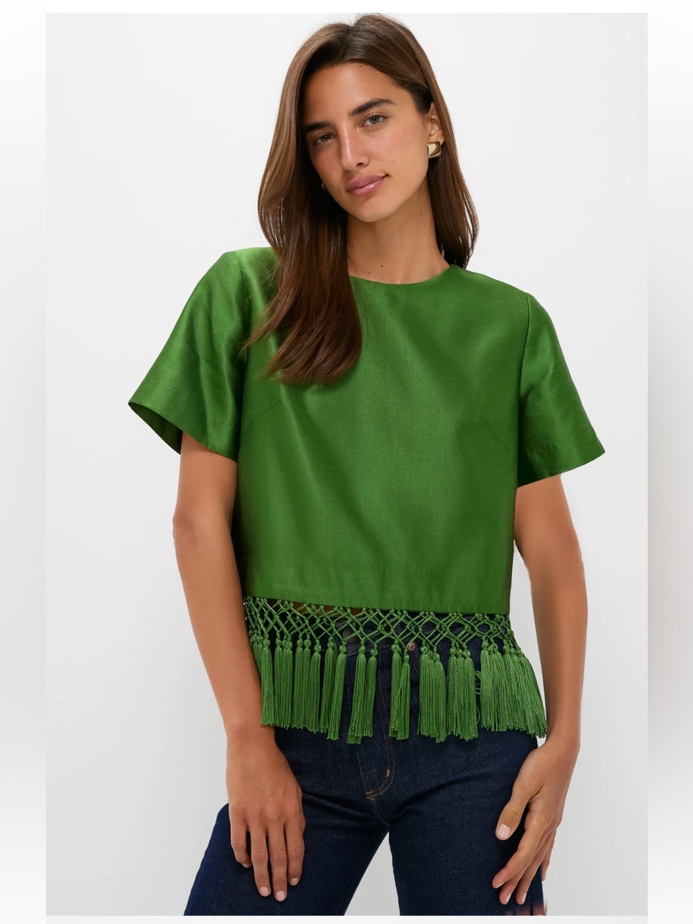 TUCKERNUCK Green Dupioni Chadwick Tassel Top